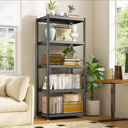 5-Tier BookShelf Steel Wire Shelving with Wheels 31.5"W Living Room Rack WaterProof Bathroom Storage Shelf