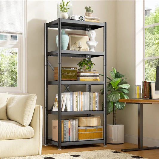 5-Tier BookShelf Steel Wire Shelving with Wheels 31.5"W Living Room Rack WaterProof Bathroom Storage Shelf