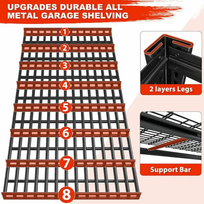 2 Packs 3000LBS Garage Shelving 5 Tier Rust-Proof Adjustable Industrial Shelving  Metal Storage Shelves Easy Assembly 10 Minutes